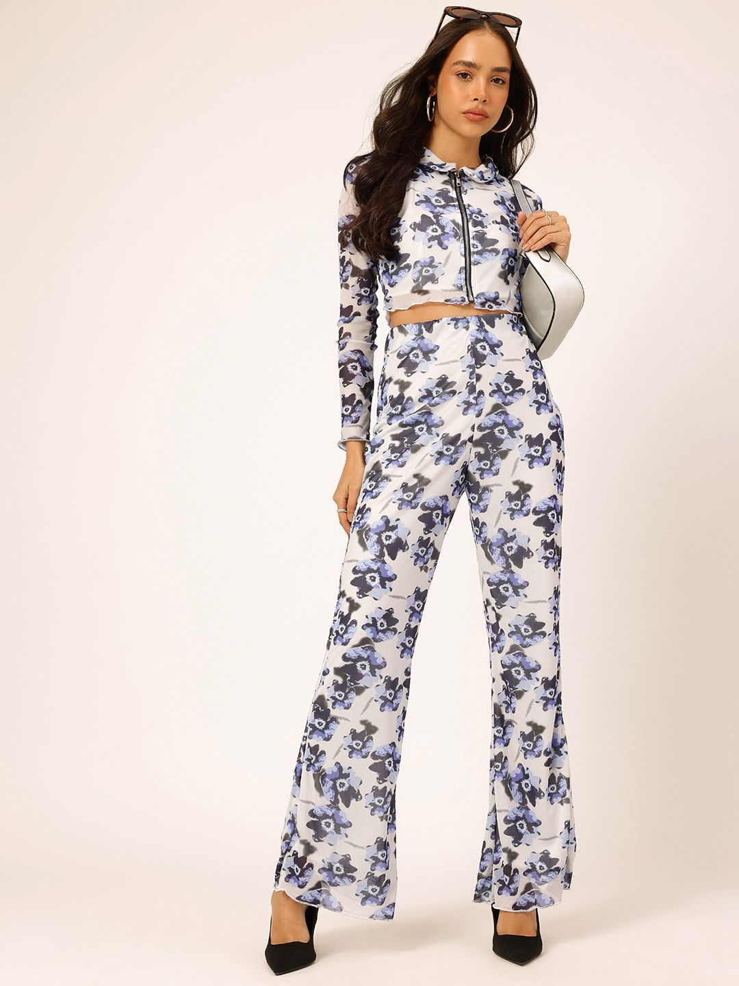DressBerry Floral Printed Breezy Mesh Fabric Co-Ord Set