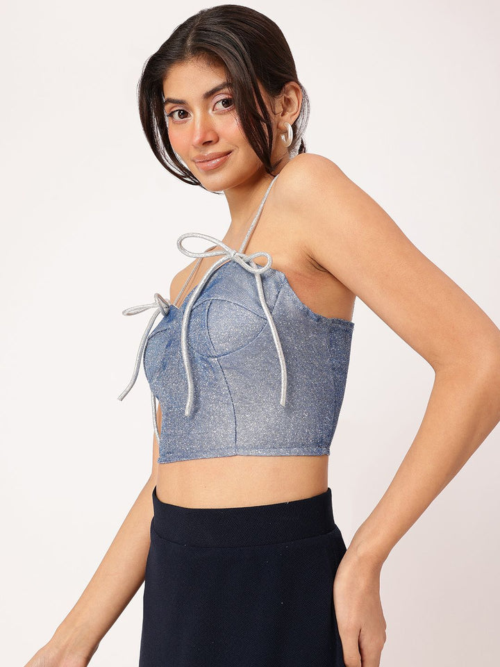 DressBerry Glitter Gal Tie-Up Bow Lace Ups Corset Crop Top