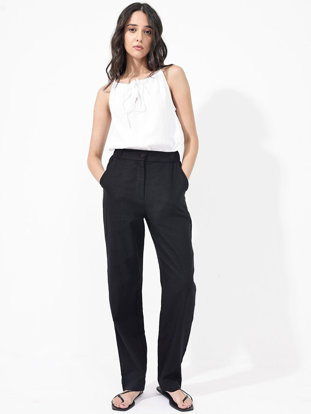 RAREISM Women Regular Fit High-Rise Linen Trousers