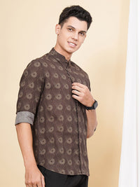The Indian Garage Co Men Brown & Green Printed Cotton Casual Shirt