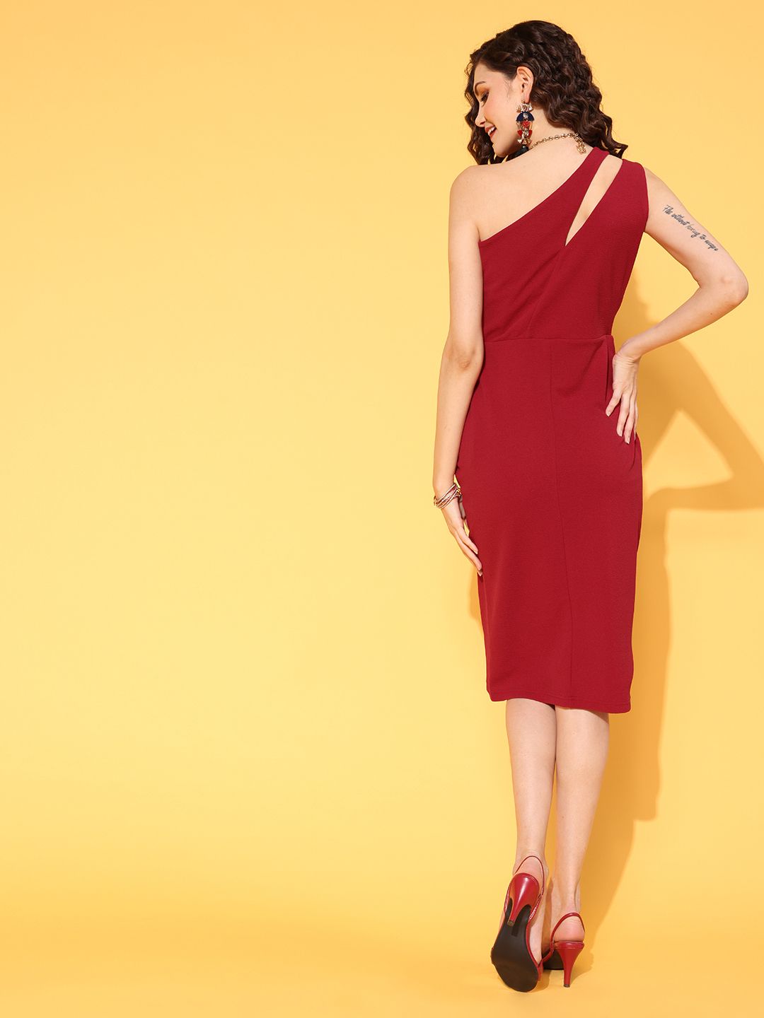 Berrylush Women Deep Red Solid Bustier Dress