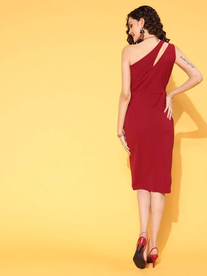 Berrylush Women Deep Red Solid Bustier Dress
