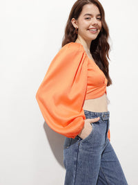DressBerry Sun-Kissed Satin Twist-Front Crop Top