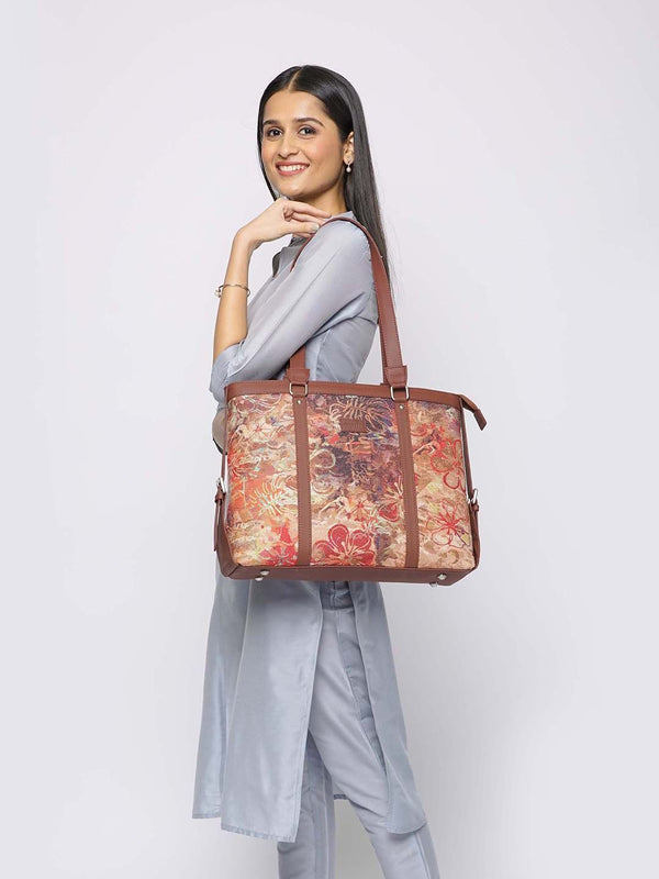 ZOUK Red & Yellow Printed Vegan Leather Sustainable Laptop Bag