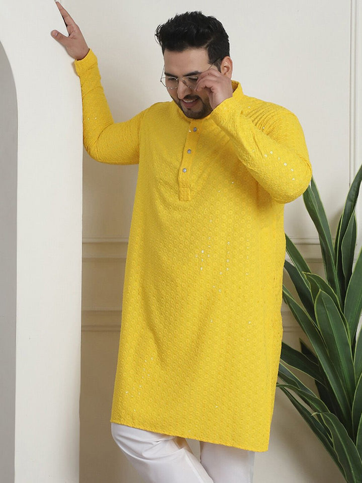 SOJANYA PLUS Geometric Embroidered Sequinned Cotton Straight Kurta
