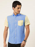 The Indian Garage Co Men Blue & Yellow Slim Fit Colourblocked Casual Shirt