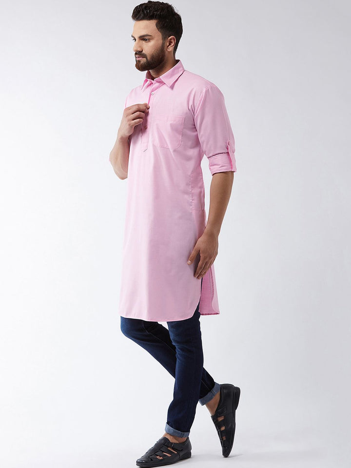SOJANYA Men Pink Solid Straight Kurta