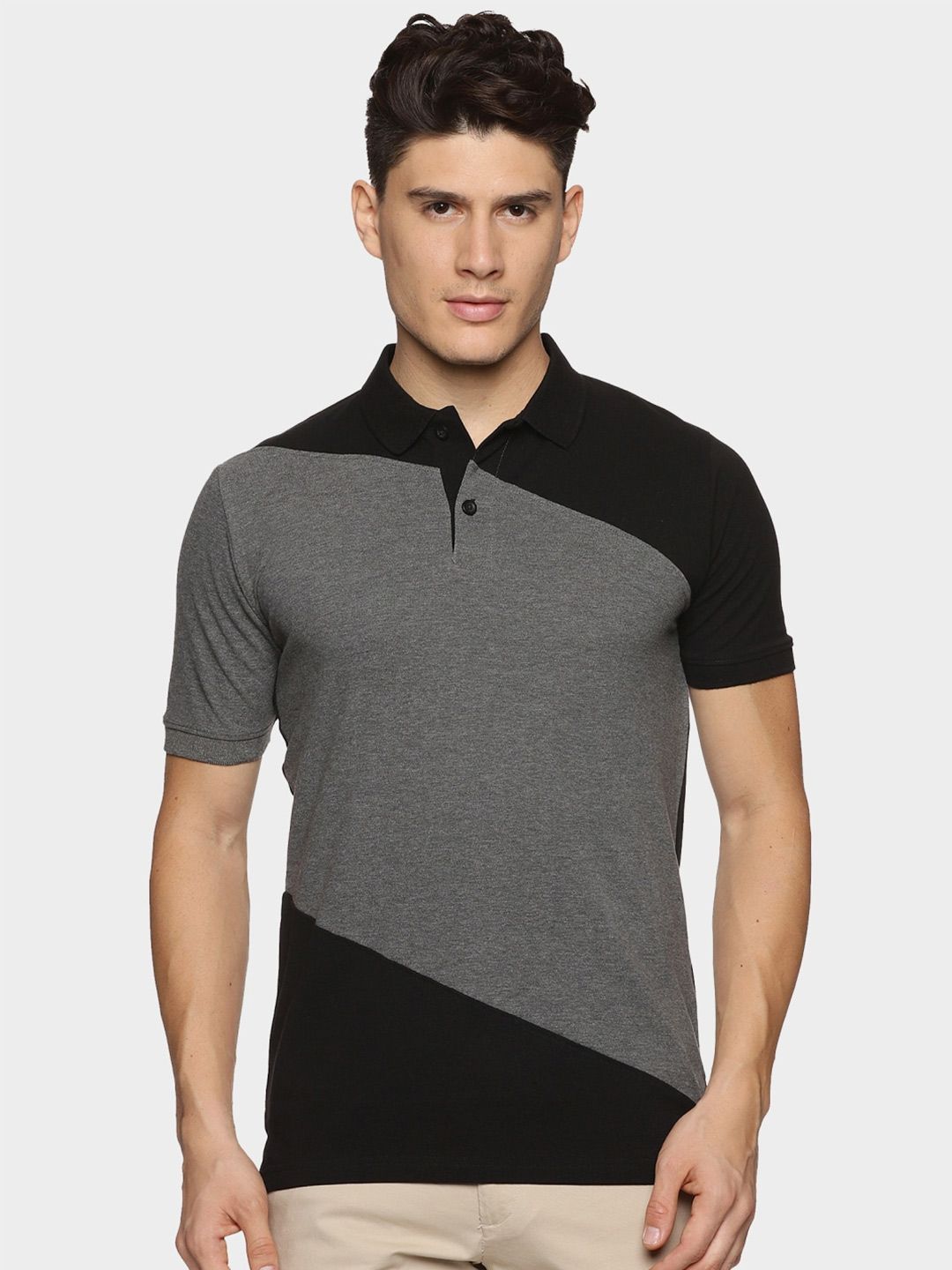 ADRO Colourblocked Cotton Polo Collar T-shirt