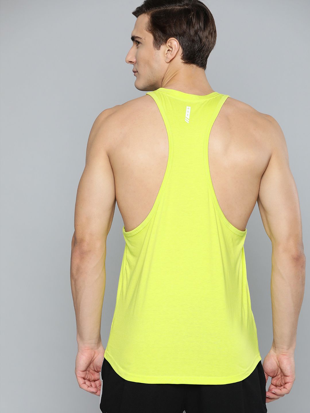 HRX By Hrithik Roshan Men Neon Lime Bio-Wash Typography Printed Training T-shirt