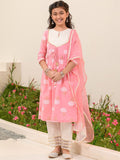 pspeaches Girls Floral Printed Regular Pure Cotton Kurta with Pyjamas & Dupatta