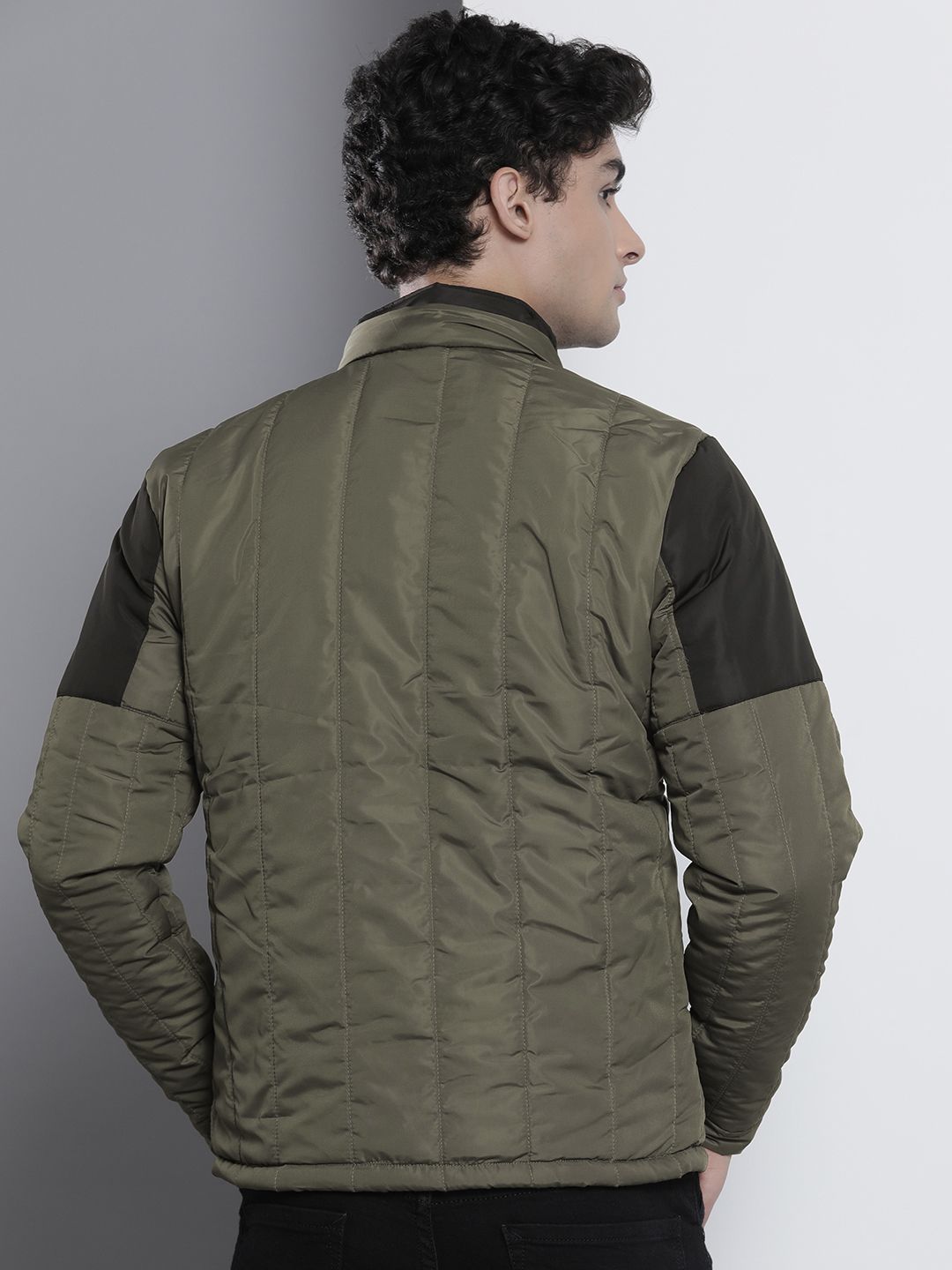 The Indian Garage Co Men Colourblock Zip-Front Slim Fit Bomber Jacket with Detachable Hood