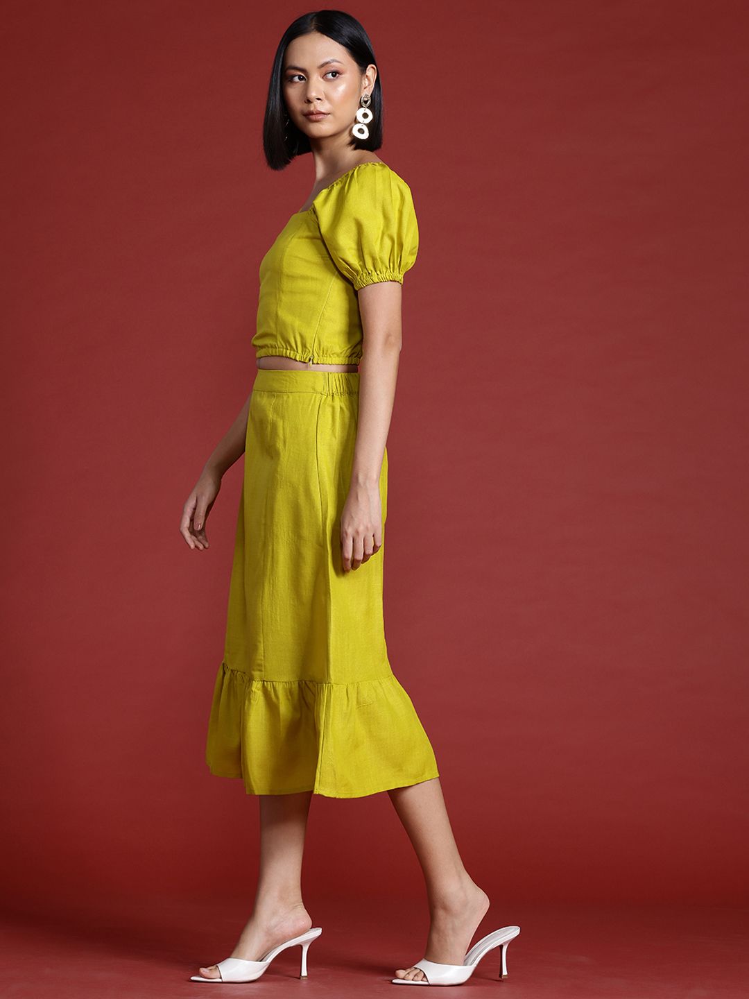 all about you Smocked Top with Flounce Midi Skirt Co-Ord Set
