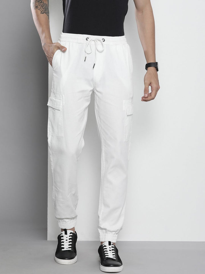 The Indian Garage Co Men White Slim Fit Cotton Joggers