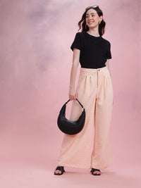DressBerry Women Textured High-Rise Pleated Wide-Leg Trousers