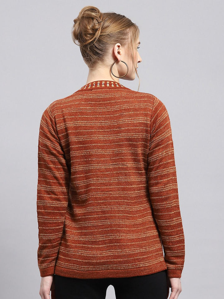 Monte Carlo Self Striped Front Open Cardigan Sweater With Embellished Detail