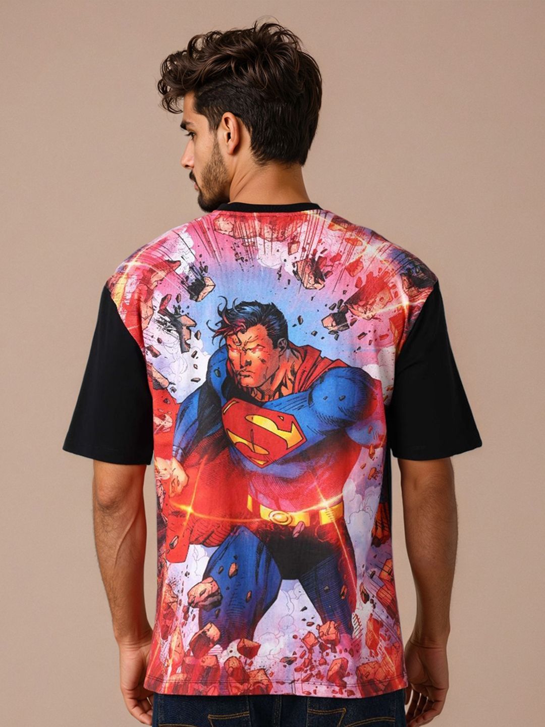 T-Shirt T-Shirt Leher Bercetak Grafik Indian Superman T-Shirt