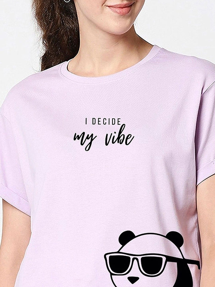 Bewakoof Women Lavender & Black Printed T-shirt