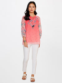 Global Desi Floral Printed Tie-Up Neck Top