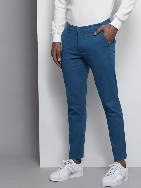 Garaj India co lelaki biru langsing fit chinos