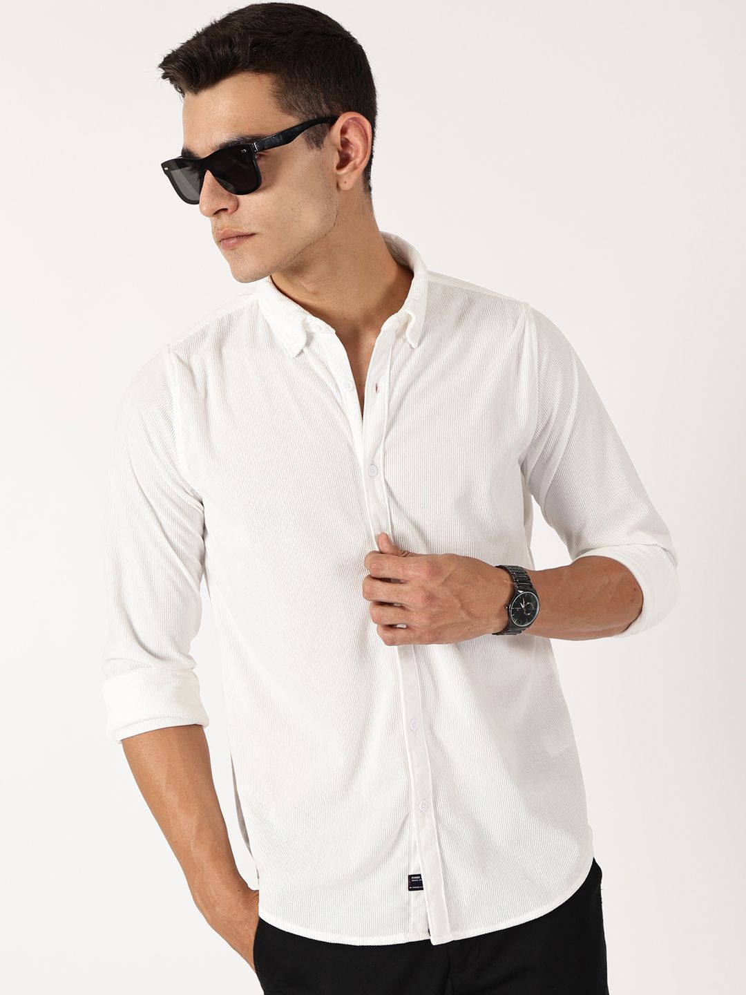Thomas Scott Men Premium Button-Down Collar Corduroy Cotton Casual Shirt