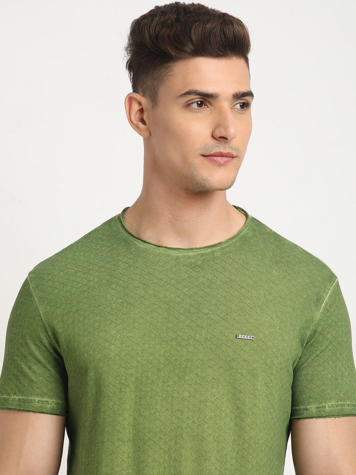 THE BEAR HOUSE Self Design Round Neck Short Sleeves Slim Fit Cotton T-shirt