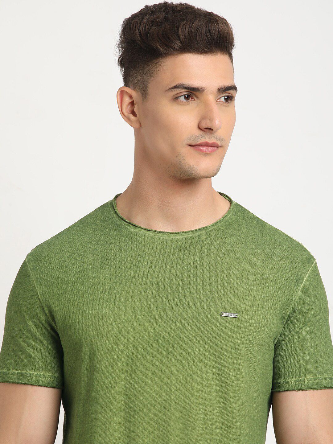 THE BEAR HOUSE Self Design Round Neck Short Sleeves Slim Fit Cotton T-shirt