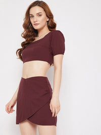 Berrylush Women Maroon Solid Crepe Co-Ord Set