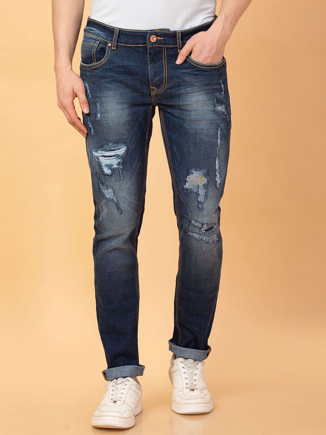 Being Human Men Slim Fit Mildly Distressed Heavy Fade Stretchable Jeans