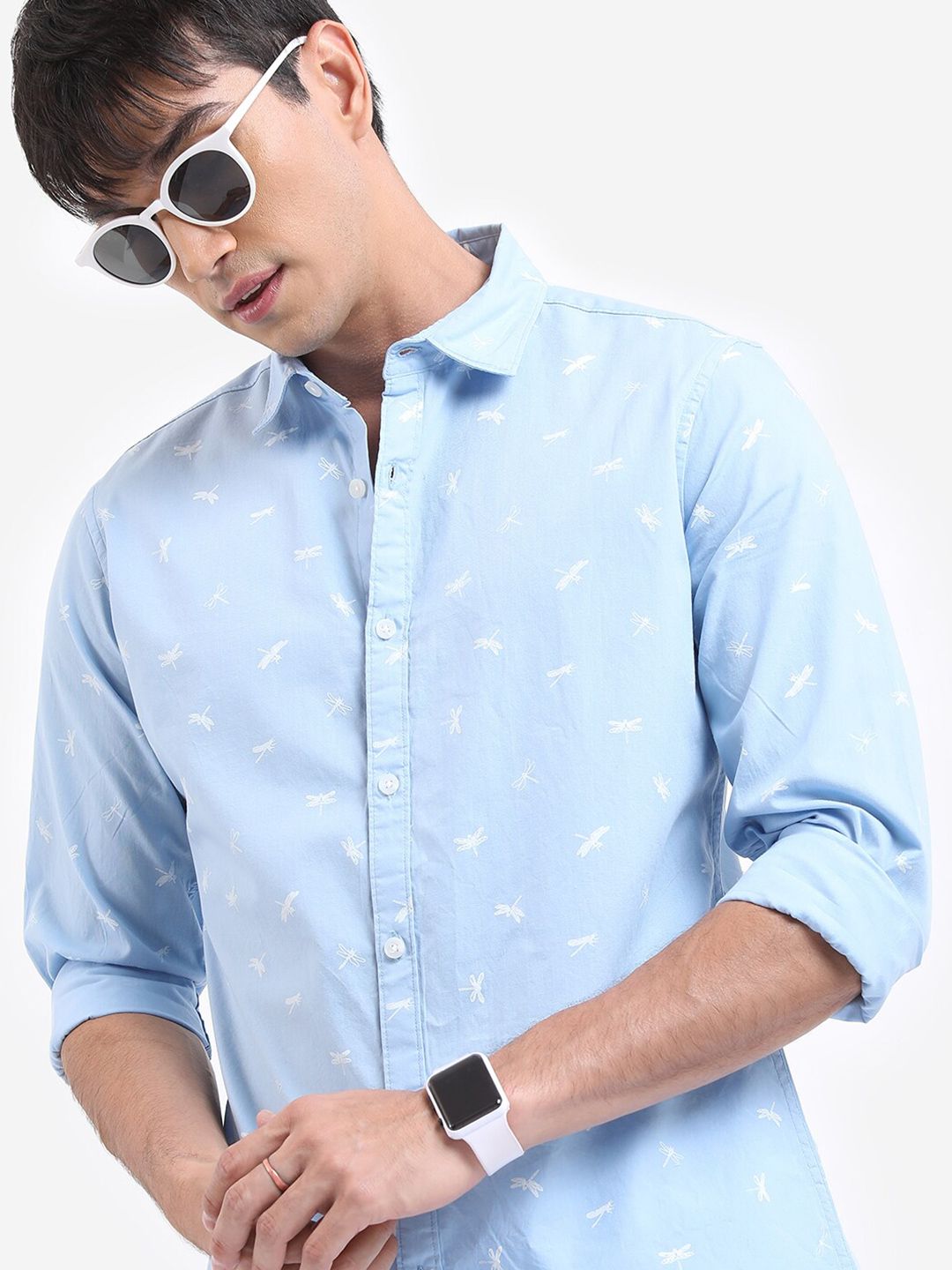 HIGHLANDER Conversational Printed Slim Fit Spread Collar Casual Cotton Shirt