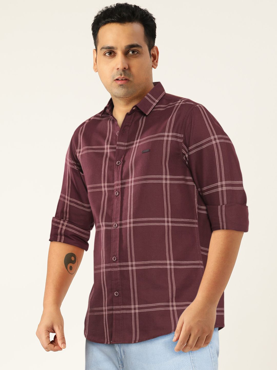 The Indian Garage Co Men Burgundy Checked Casual Shirt