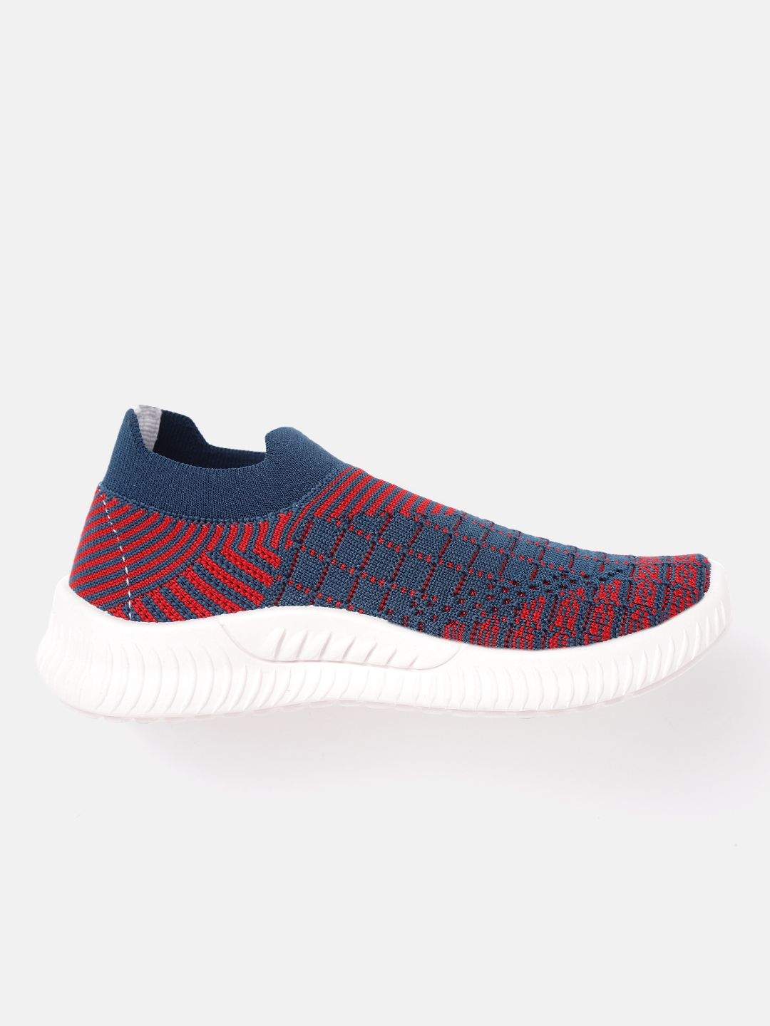 YK Boys Teal Blue & Red Woven Design Slip-On Sneakers