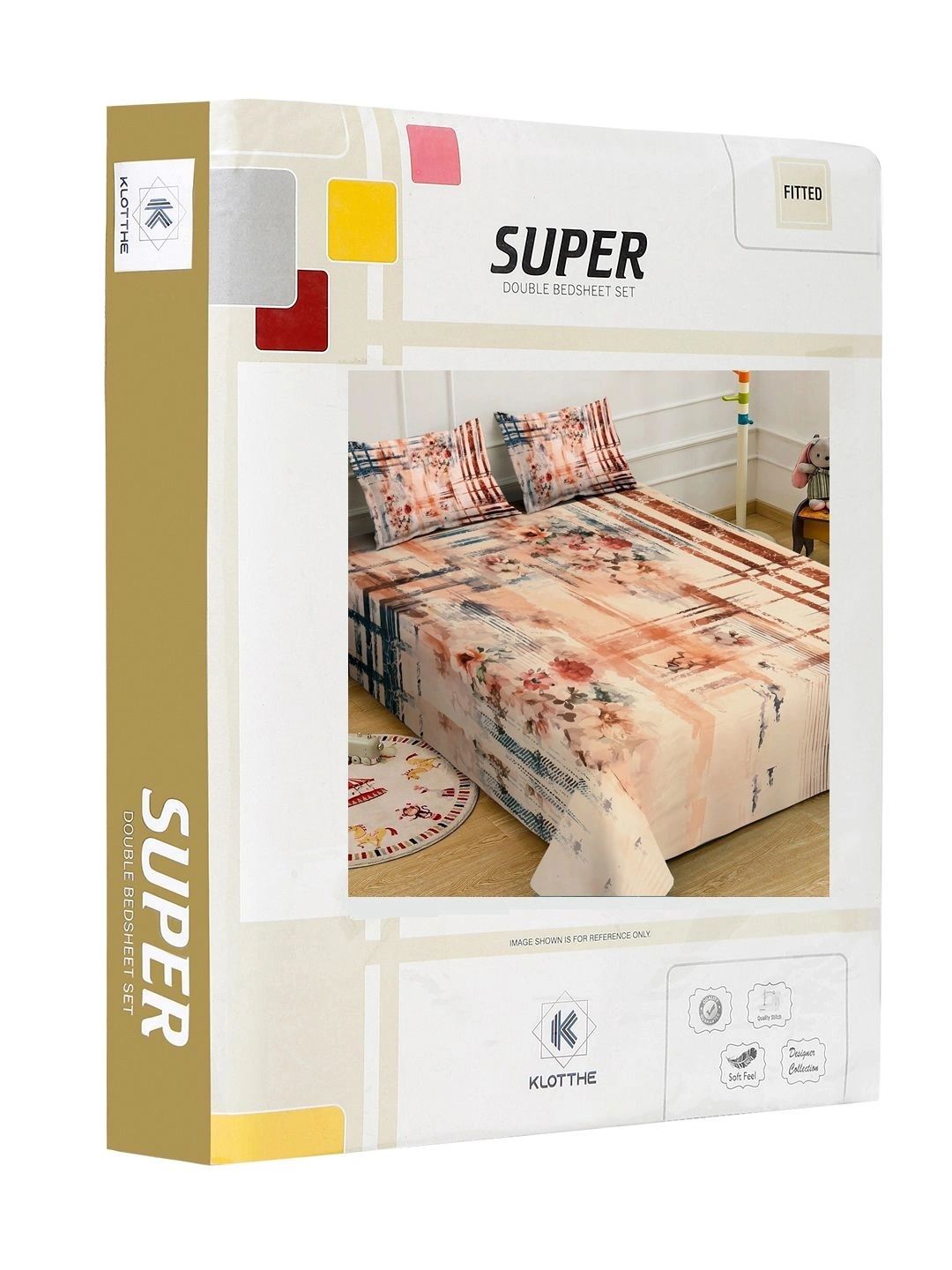 KLOTTHE Beige & Brown Floral Printed Fitted 400 TC King 7D Bedsheet with 2 Pillow Covers