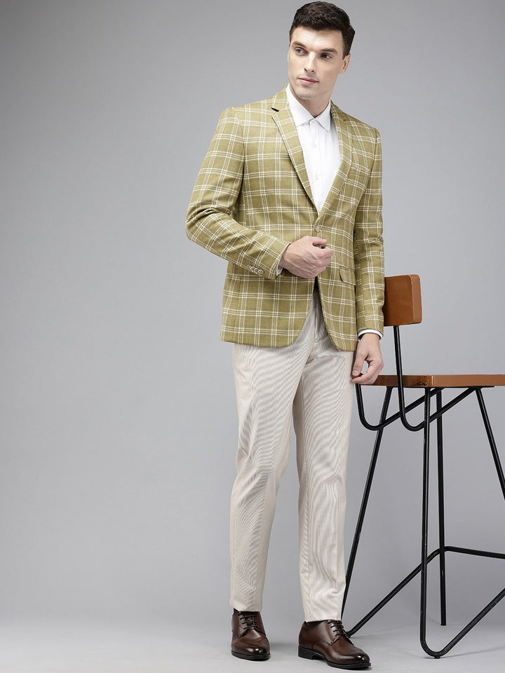 Park Avenue Notched Lapel Single Breasted Checked Slim Fit Formal Blazer