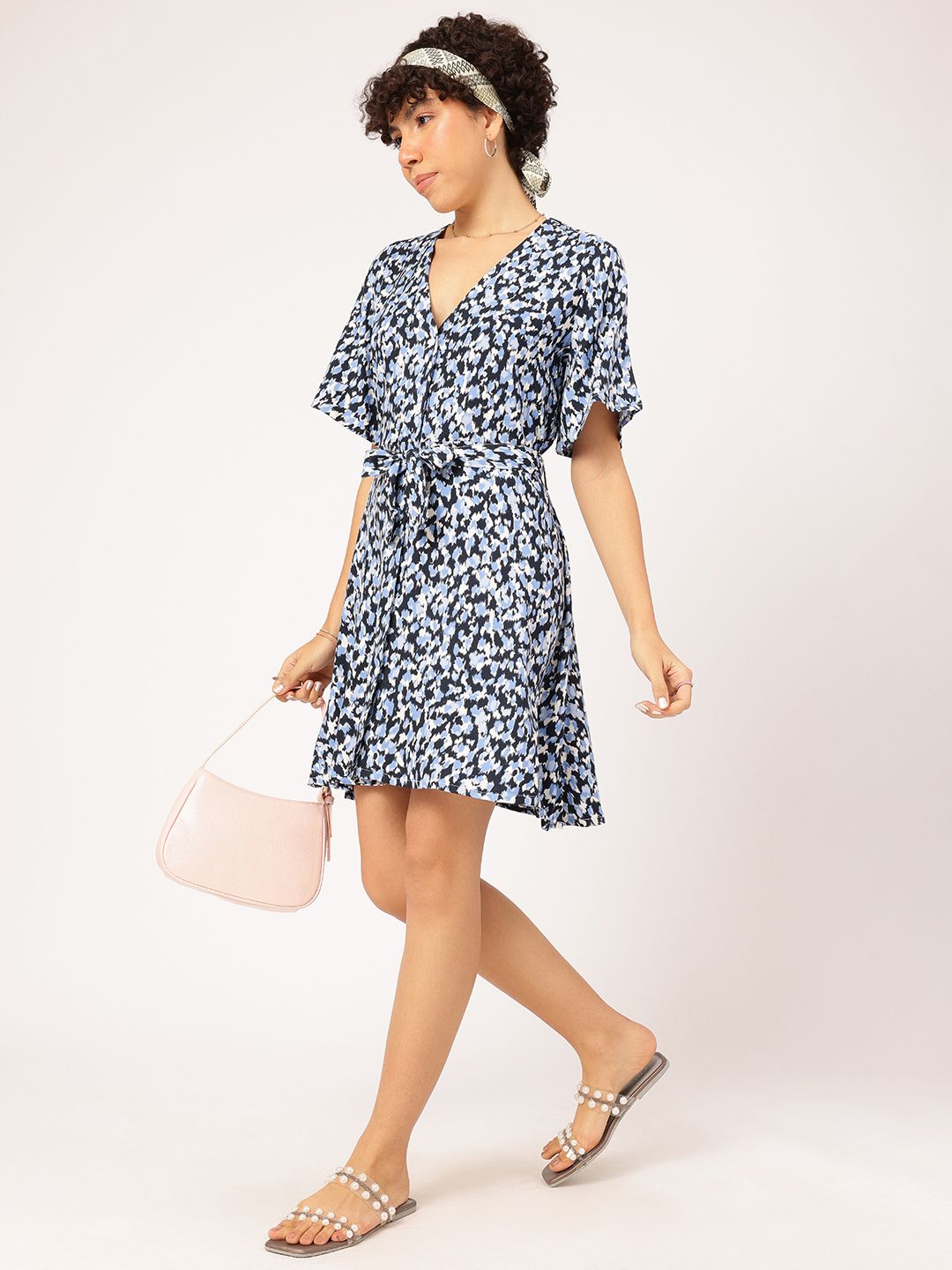 DressBerry Cottagecore Chic Printed A-Line Mini Dress with Belt