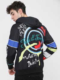 HIGHLANDER Men Black Printed Hooded Sweatshirt
