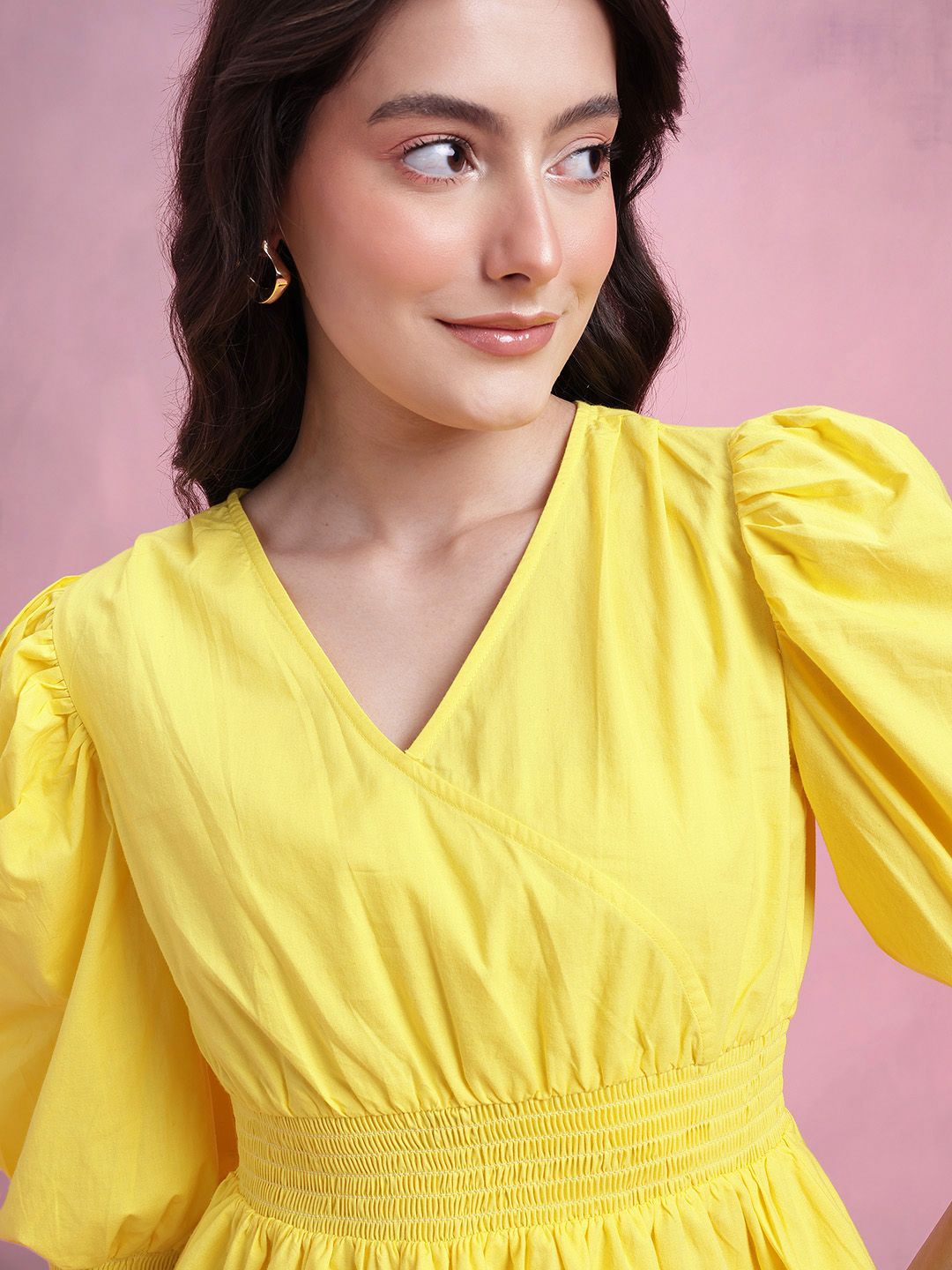 DressBerry Smocked Pure Cotton Peplum Top