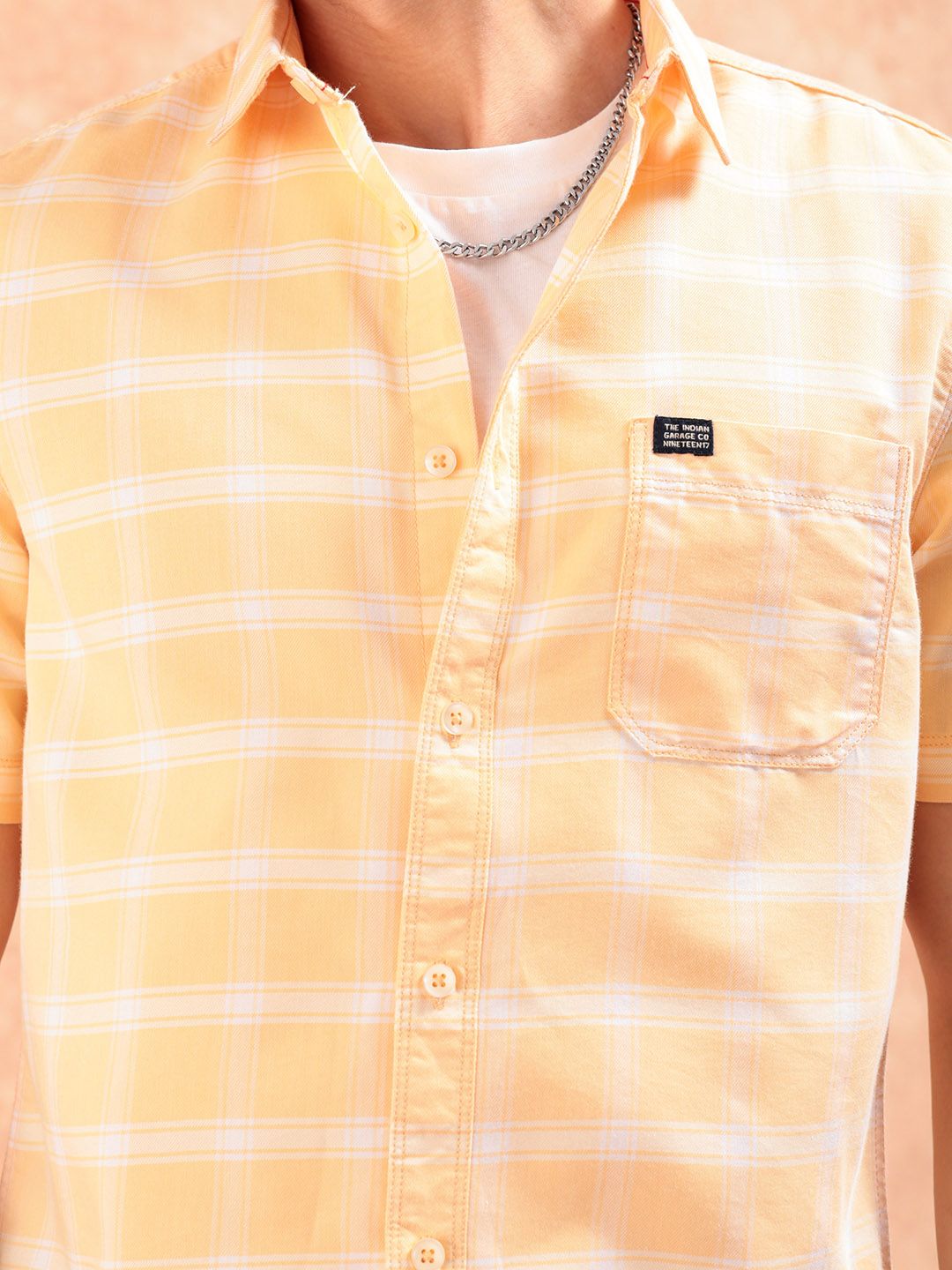 The Indian Garage Co Men Orange Checked Casual Shirt