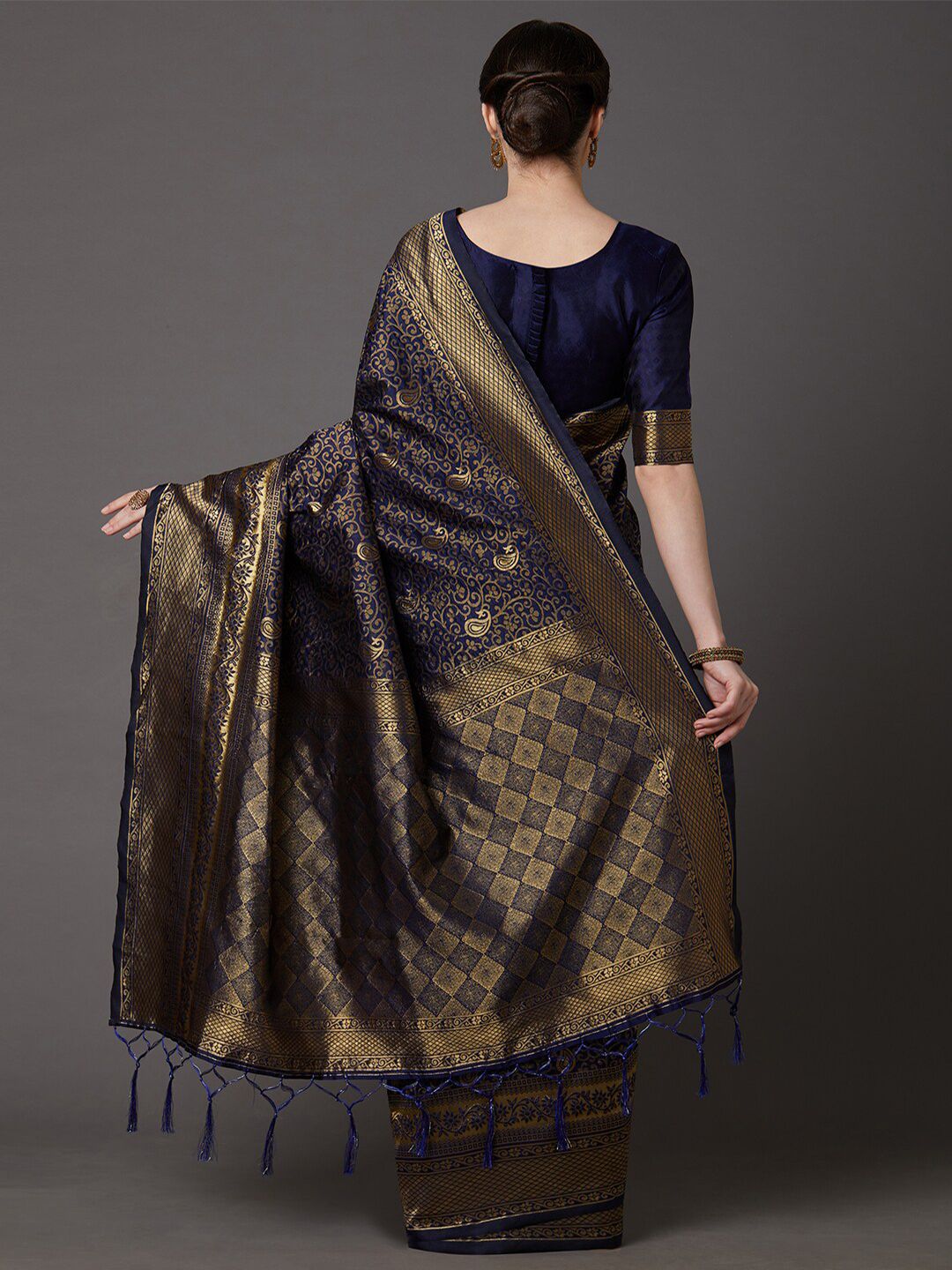 Saree Mall Women Navy Blue Banarasi Saree