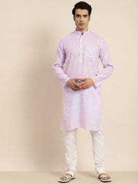 Anug by SOJANYA Men Purple Striped Pure Cotton Kurta