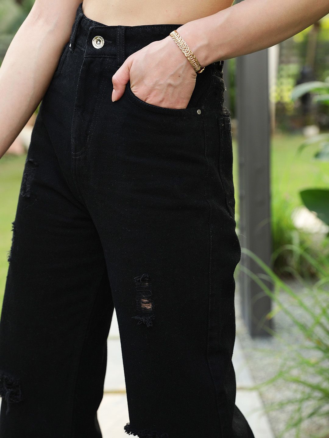 STREET 9 Women Black Flared High-Rise Mildly Distressed Pure Cotton Jeans