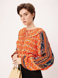 DressBerry Vibrant Vibes Printed Tie-Ups Gathers & Layer Detail Top