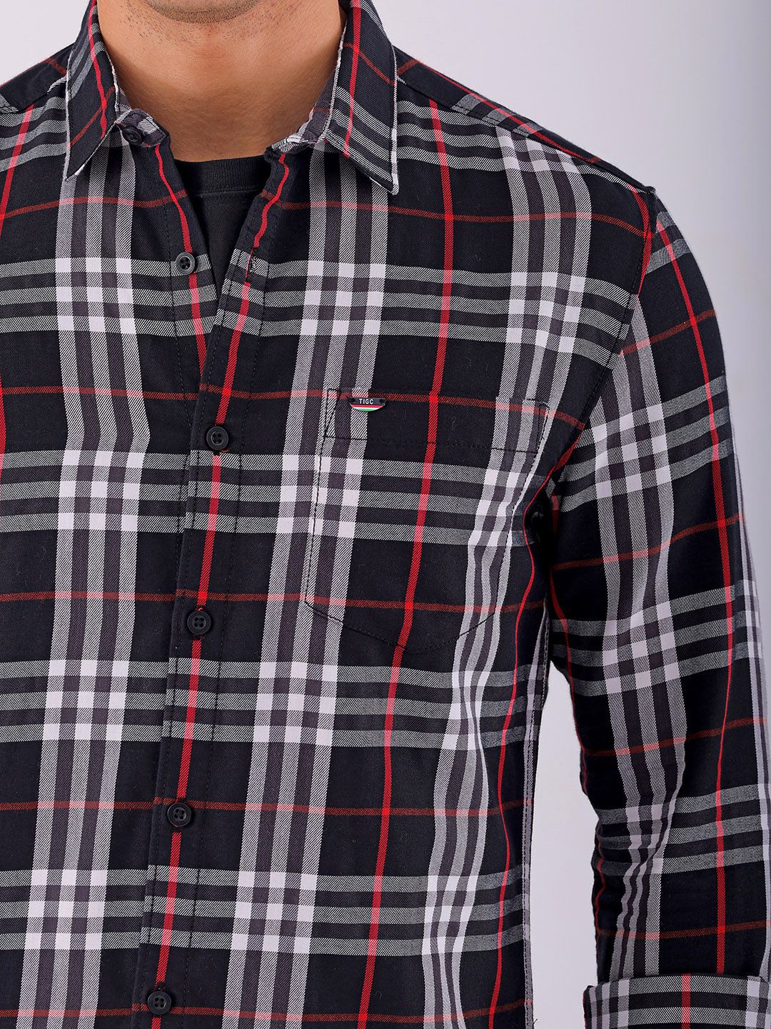 The Indian Garage Co Men Spread Collar Tartan Checked Cotton Slim Fit Casual Shirt