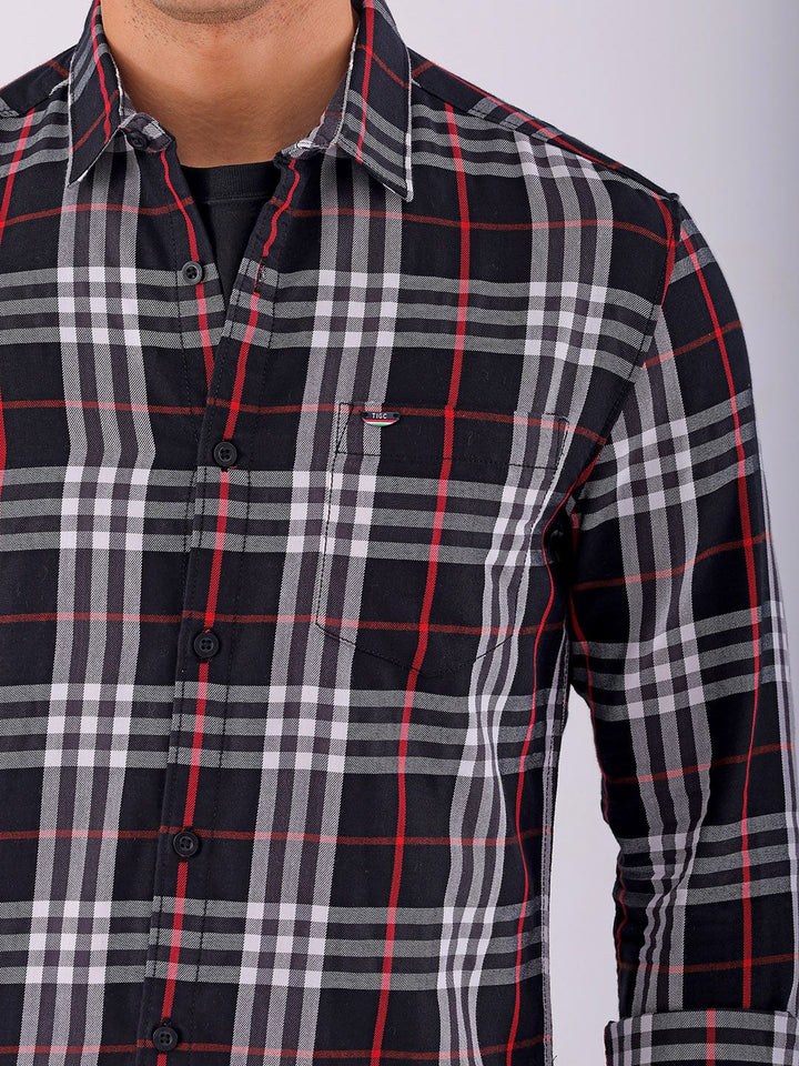 The Indian Garage Co Men Spread Collar Tartan Checked Cotton Slim Fit Casual Shirt