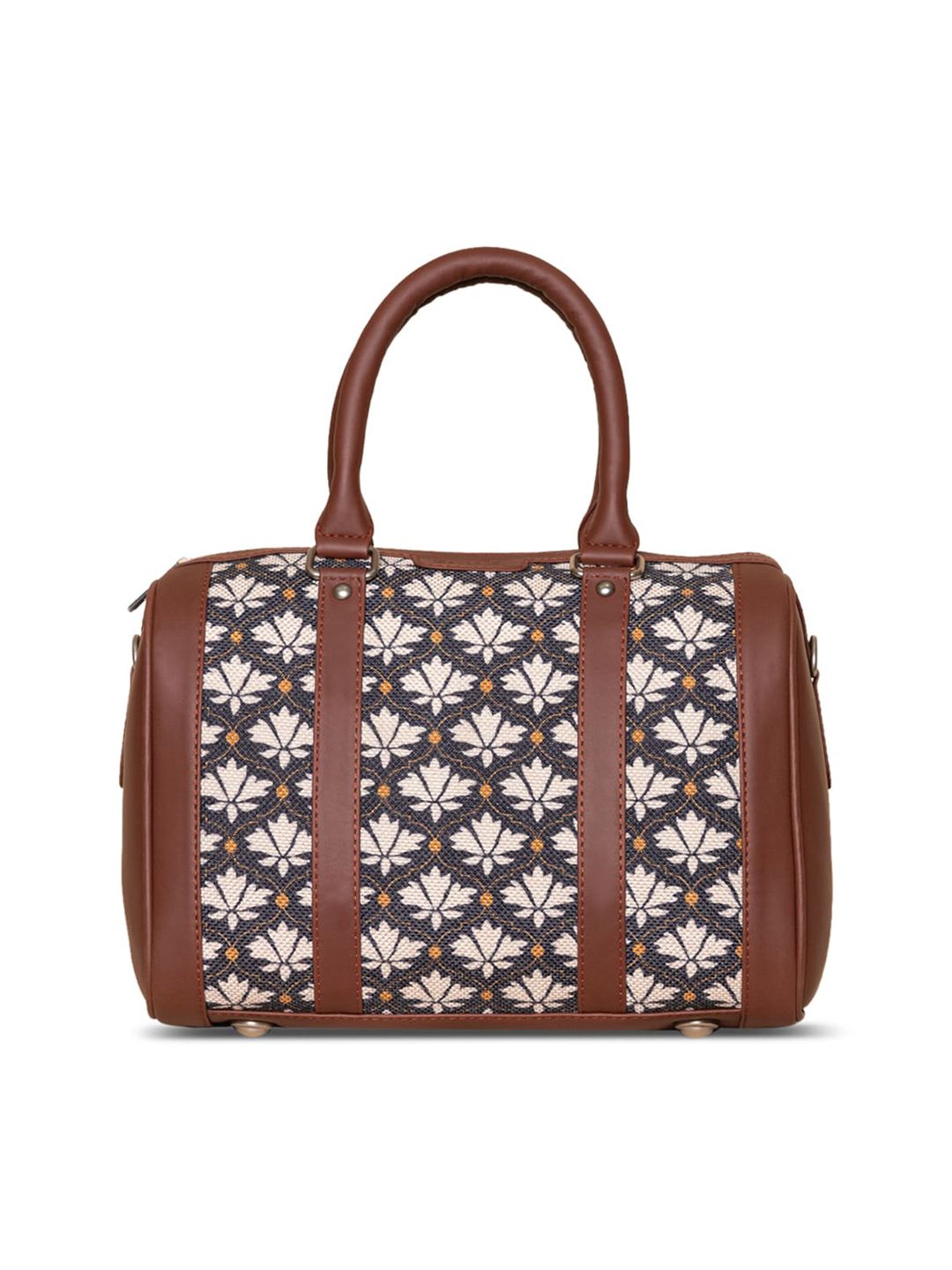 ZOUK Black & White Floral Printed Oversized Structured Handheld Bag