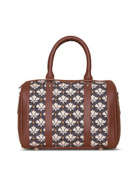 ZOUK Black & White Floral Printed Oversized Structured Handheld Bag