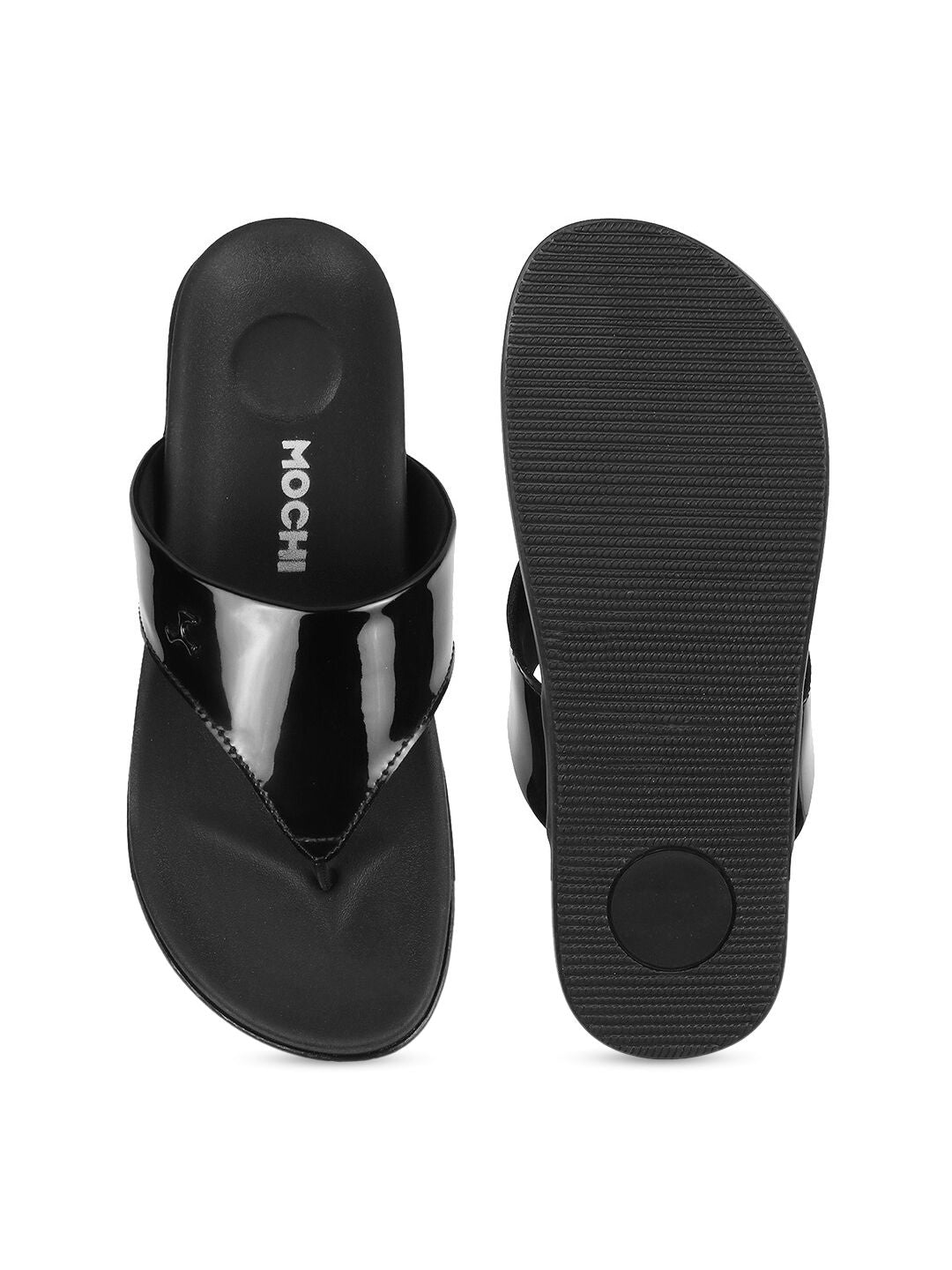 Mochi Women Black T-Strap Flats
