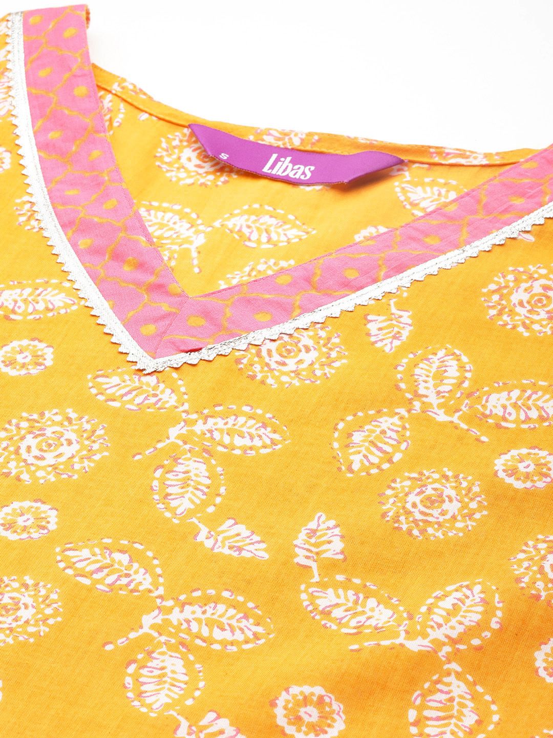 Libas Women Floral Printed Gotta Patti Pure Cotton Kurta with Palazzos & With Dupatta