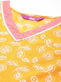 Libas Women Floral Printed Gotta Patti Pure Cotton Kurta with Palazzos & With Dupatta