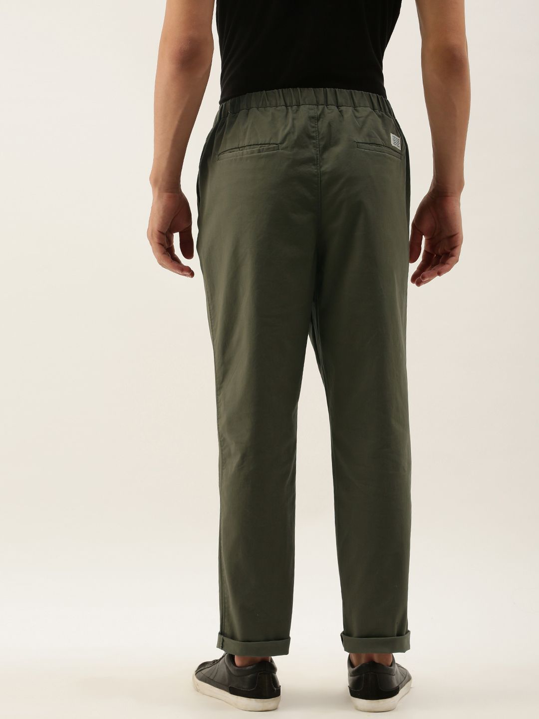 Mr Bowerbird Men Olive Green Slim Fit Solid Cropped Chinos