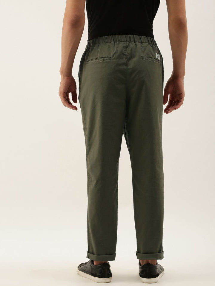 Mr Bowerbird Men Olive Green Slim Fit Solid Cropped Chinos